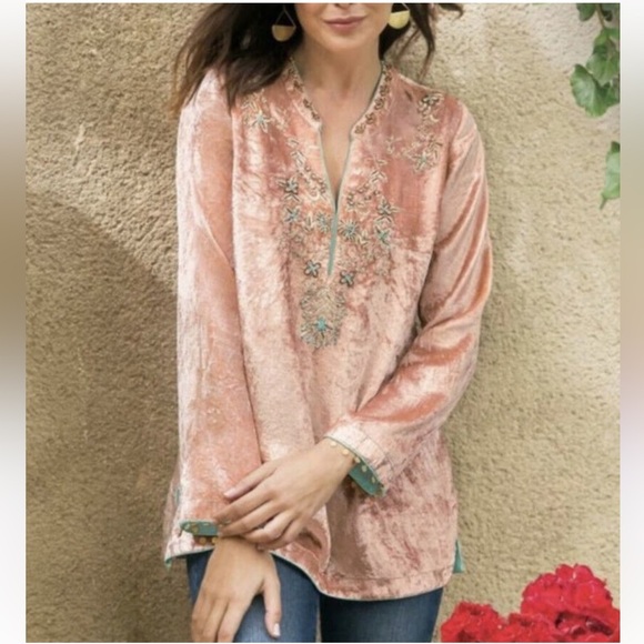 Soft Surroundings Beaded Embellishments Velvet Moroccan Slit Sides Large Petite - Picture 2 of 11